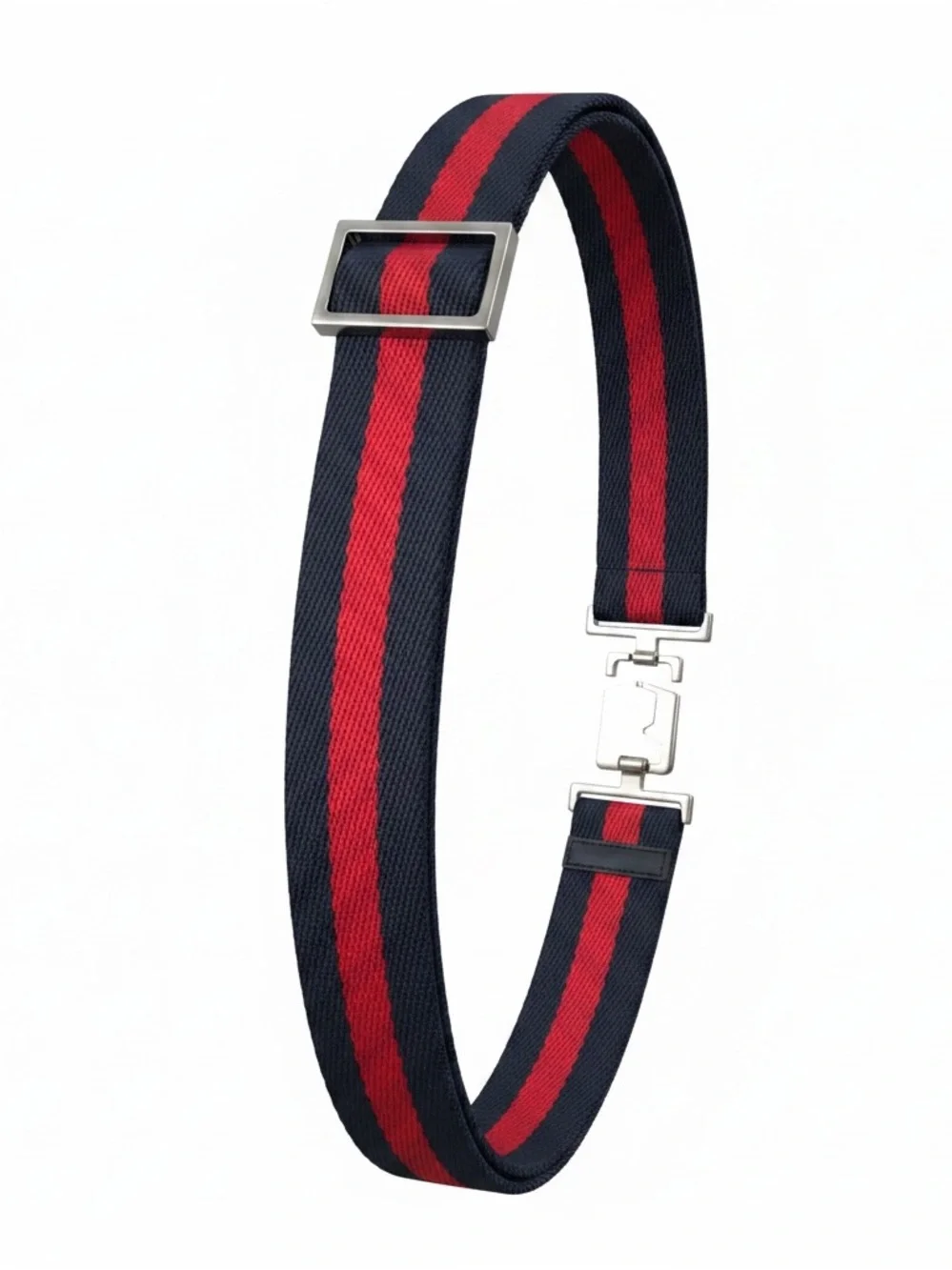 Gucci Navy and Red Striped Webbing Belt Strap with Metal Hardware